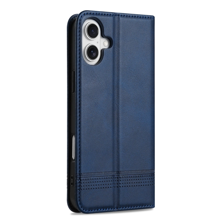 For iPhone 16 Plus AZNS Magnetic Calf Texture Flip Leather Phone Case(Dark Blue)
