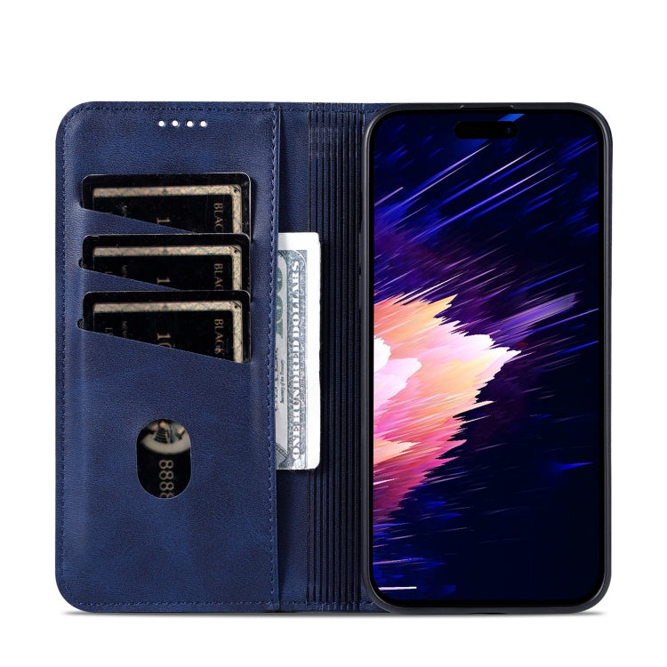 For iPhone 16 Plus AZNS Magnetic Calf Texture Flip Leather Phone Case(Dark Blue)