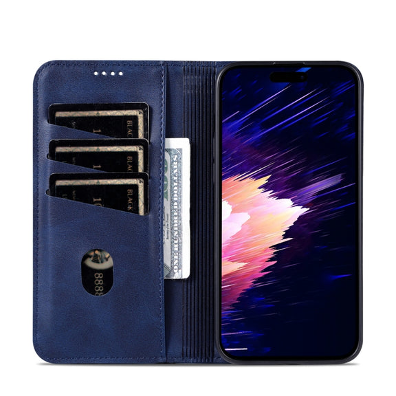 For iPhone 16 Plus AZNS Magnetic Calf Texture Flip Leather Phone Case(Dark Blue)