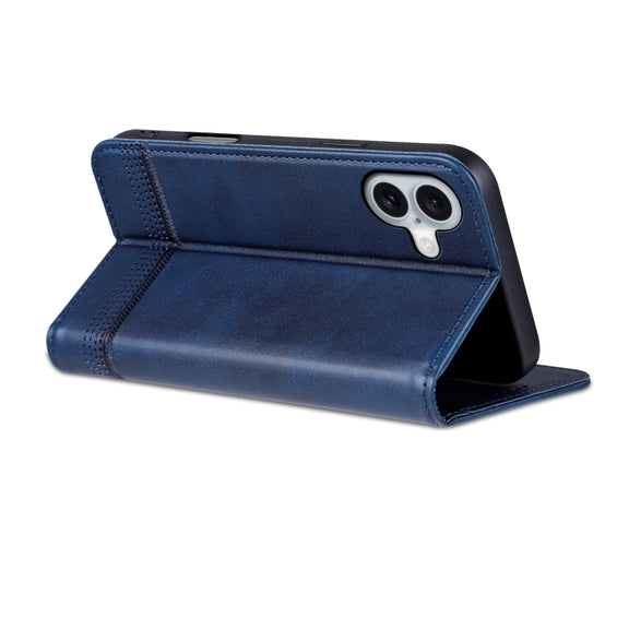 For iPhone 16 Plus AZNS Magnetic Calf Texture Flip Leather Phone Case(Dark Blue)