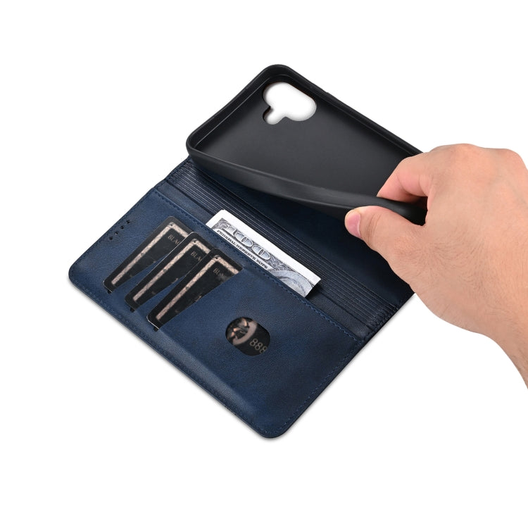 For iPhone 16 Plus AZNS Magnetic Calf Texture Flip Leather Phone Case(Dark Blue)