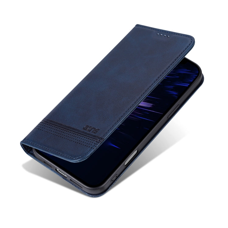 For iPhone 16 Plus AZNS Magnetic Calf Texture Flip Leather Phone Case(Dark Blue)