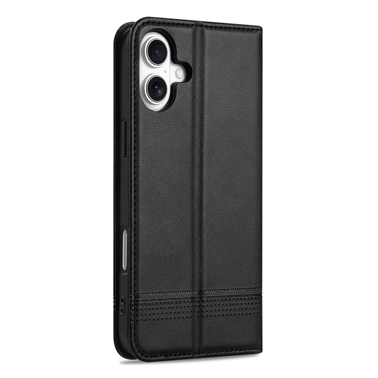 For iPhone 16 Plus AZNS Magnetic Calf Texture Flip Leather Phone Case(Black)