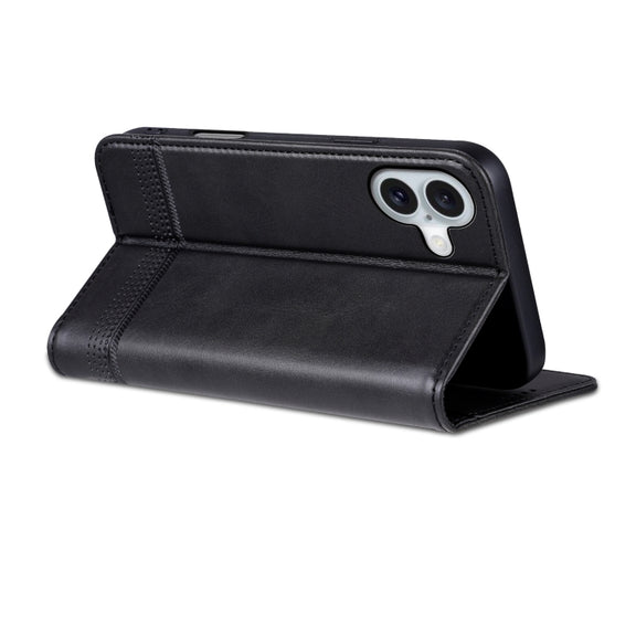 For iPhone 16 Plus AZNS Magnetic Calf Texture Flip Leather Phone Case(Black)