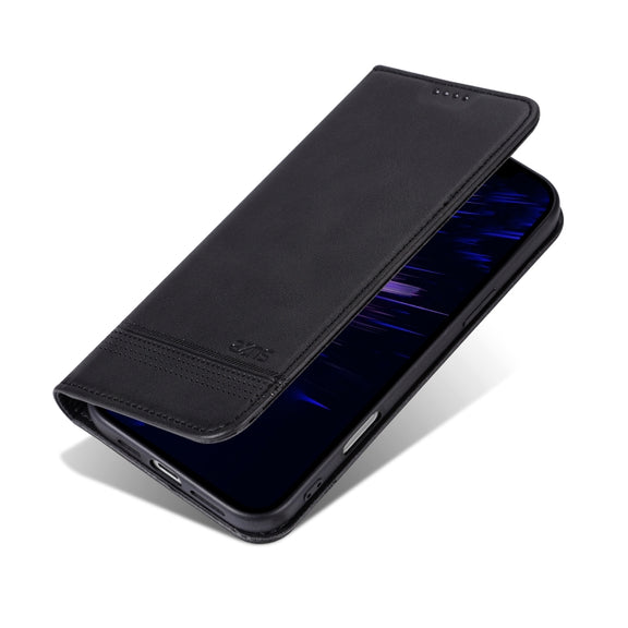 For iPhone 16 Plus AZNS Magnetic Calf Texture Flip Leather Phone Case(Black)