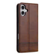For iPhone 16 AZNS Magnetic Calf Texture Flip Leather Phone Case(Dark Brown)