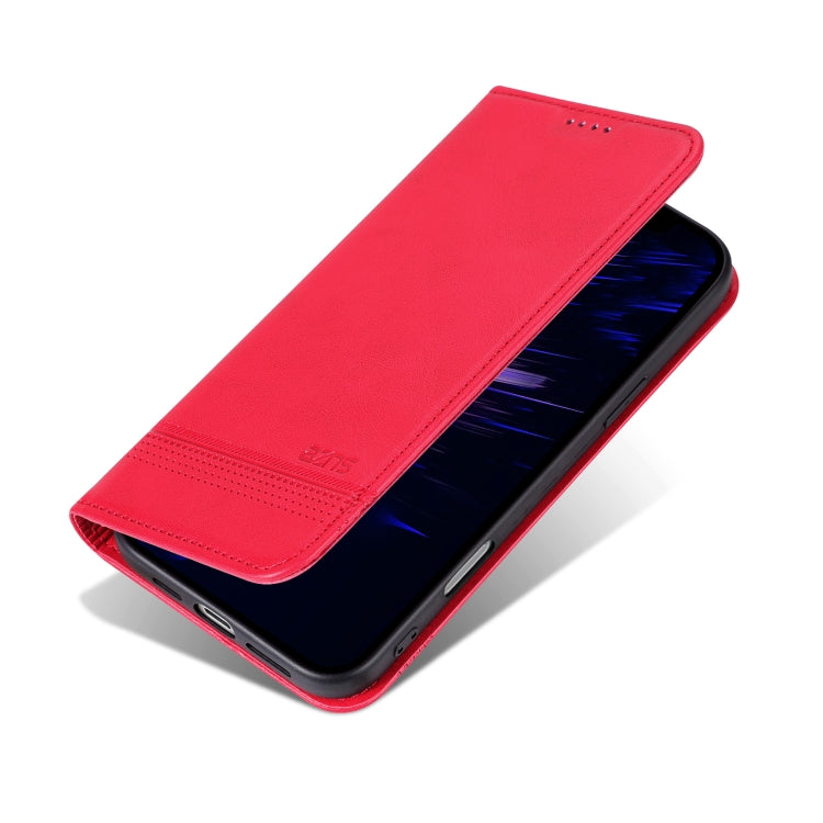 For iPhone 16 AZNS Magnetic Calf Texture Flip Leather Phone Case(Red)