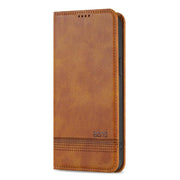 For iPhone 16e AZNS Magnetic Calf Texture Flip Leather Phone Case(Light Brown)