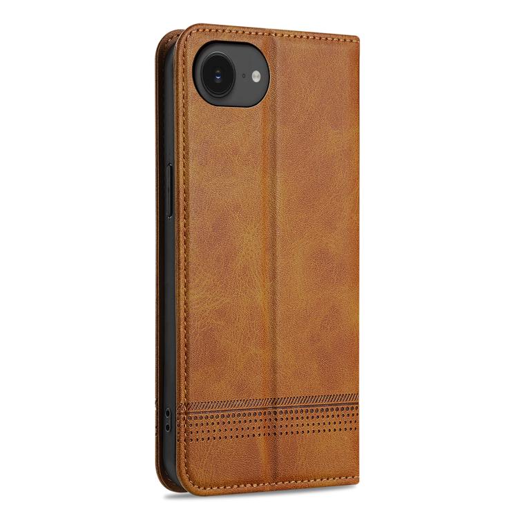 For iPhone 16e AZNS Magnetic Calf Texture Flip Leather Phone Case(Light Brown)