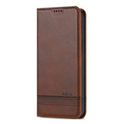 For iPhone 16e AZNS Magnetic Calf Texture Flip Leather Phone Case(Dark Brown)