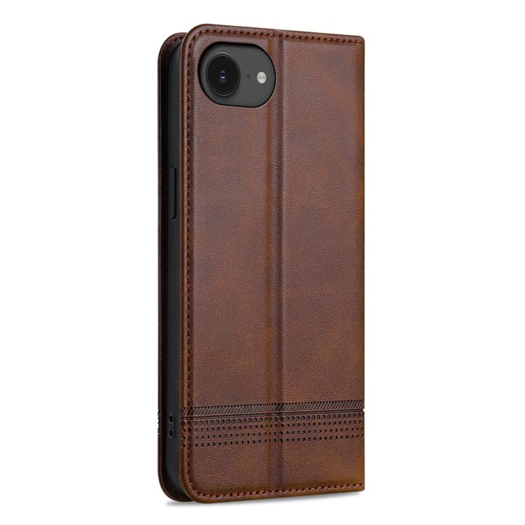 For iPhone 16e AZNS Magnetic Calf Texture Flip Leather Phone Case(Dark Brown)