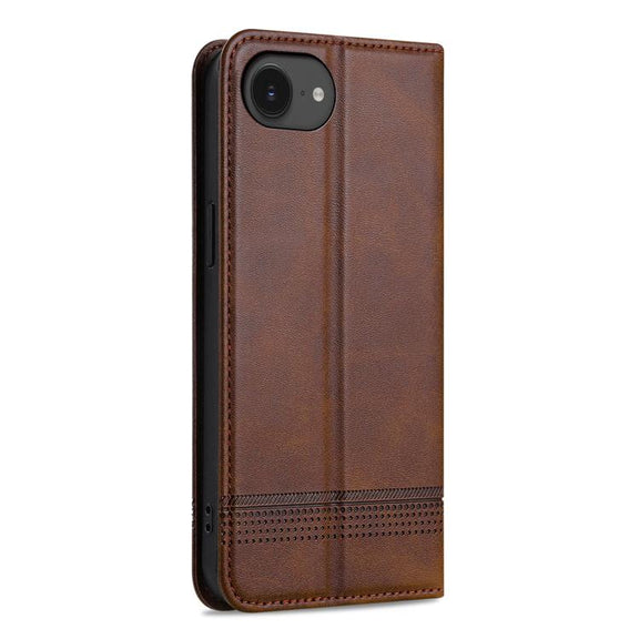 For iPhone 16e AZNS Magnetic Calf Texture Flip Leather Phone Case(Dark Brown)