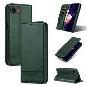 For iPhone 16e AZNS Magnetic Calf Texture Flip Leather Phone Case(Dark Green)