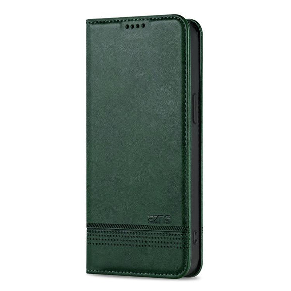 For iPhone 16e AZNS Magnetic Calf Texture Flip Leather Phone Case(Dark Green)