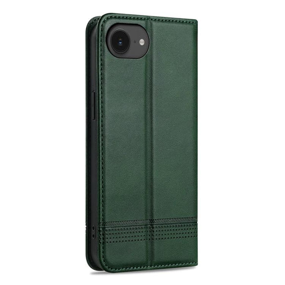 For iPhone 16e AZNS Magnetic Calf Texture Flip Leather Phone Case(Dark Green)