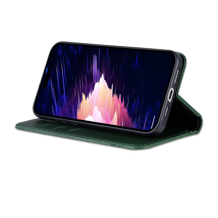 For iPhone 16e AZNS Magnetic Calf Texture Flip Leather Phone Case(Dark Green)