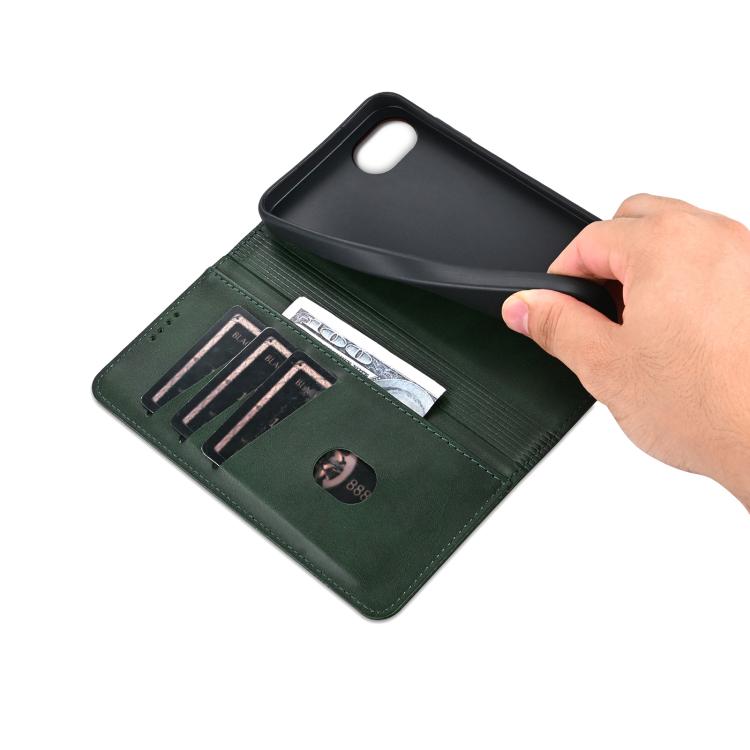 For iPhone 16e AZNS Magnetic Calf Texture Flip Leather Phone Case(Dark Green)