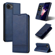 For iPhone 16e AZNS Magnetic Calf Texture Flip Leather Phone Case(Dark Blue)