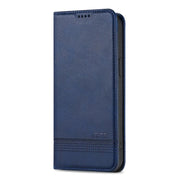 For iPhone 16e AZNS Magnetic Calf Texture Flip Leather Phone Case(Dark Blue)