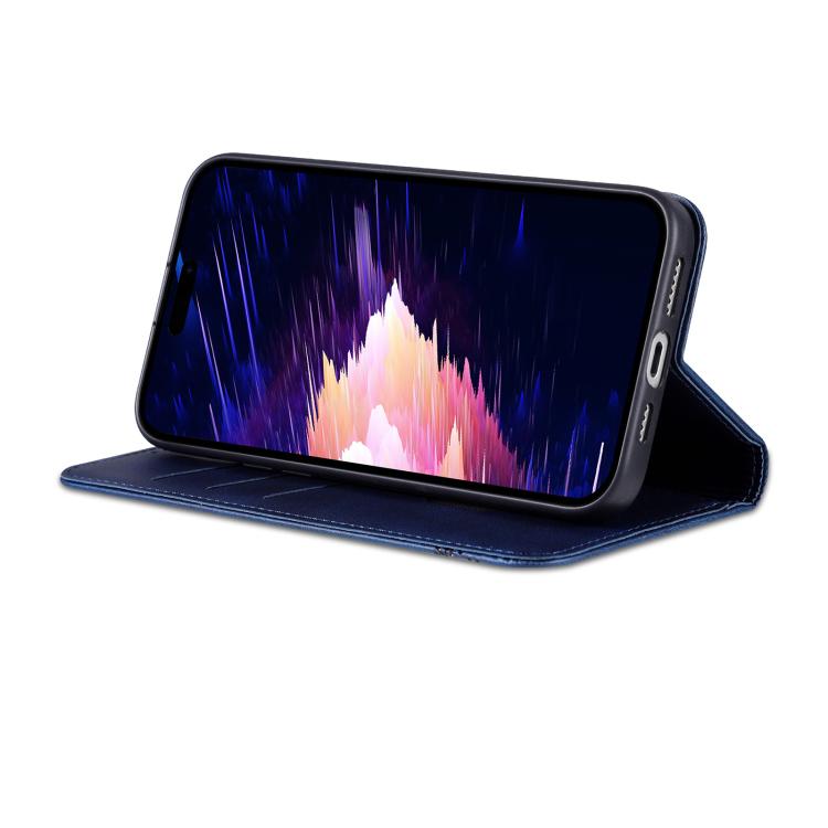 For iPhone 16e AZNS Magnetic Calf Texture Flip Leather Phone Case(Dark Blue)