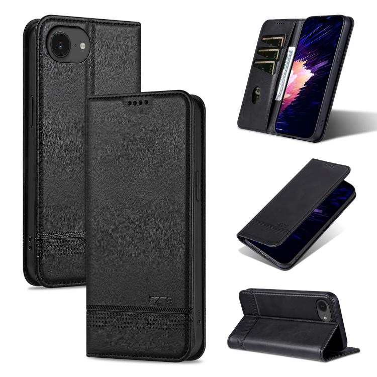 For iPhone 16e AZNS Magnetic Calf Texture Flip Leather Phone Case(Black)