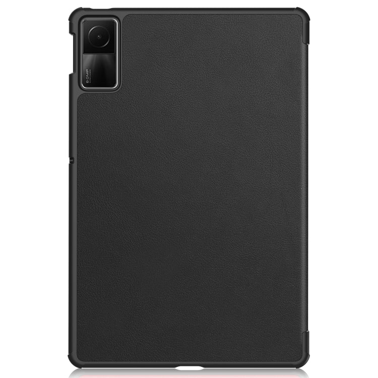 For Xiaomi Redmi Pad SE Custer Pure Color 3-Fold Holder Leather Tablet Case(Black)