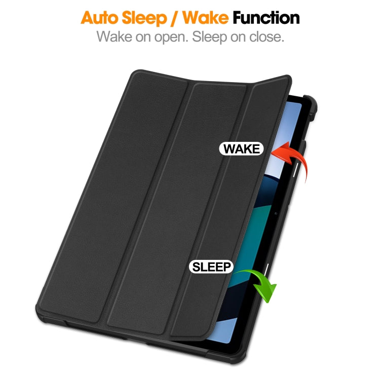 For Xiaomi Redmi Pad SE Custer Pure Color 3-Fold Holder Leather Tablet Case(Black)