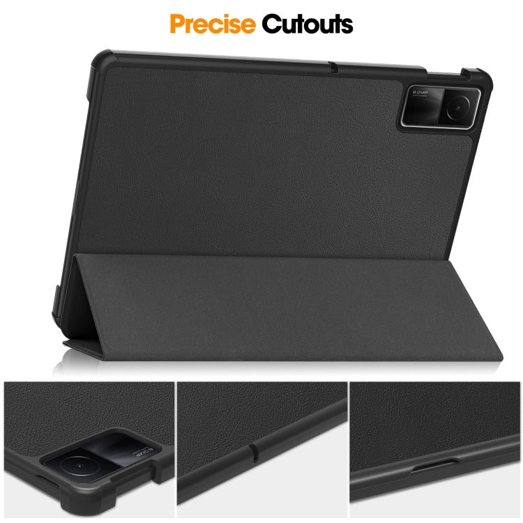 For Xiaomi Redmi Pad SE Custer Pure Color 3-Fold Holder Leather Tablet Case(Black)