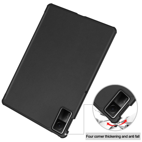 For Xiaomi Redmi Pad SE Custer Pure Color 3-Fold Holder Leather Tablet Case(Black)