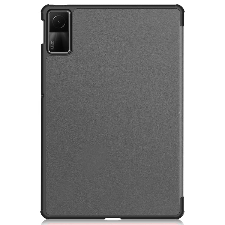 For Xiaomi Redmi Pad SE Custer Pure Color 3-Fold Holder Leather Tablet Case(Grey)