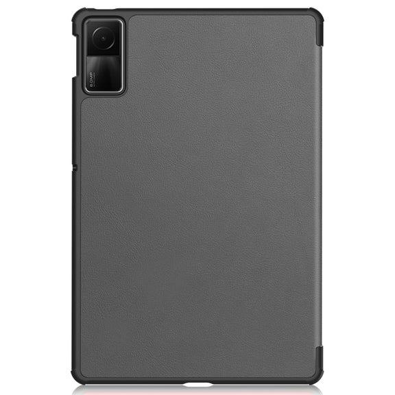 For Xiaomi Redmi Pad SE Custer Pure Color 3-Fold Holder Leather Tablet Case(Grey)