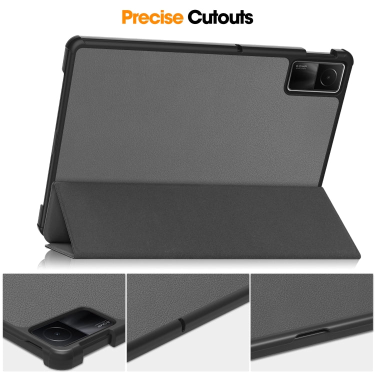 For Xiaomi Redmi Pad SE Custer Pure Color 3-Fold Holder Leather Tablet Case(Grey)