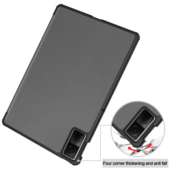 For Xiaomi Redmi Pad SE Custer Pure Color 3-Fold Holder Leather Tablet Case(Grey)
