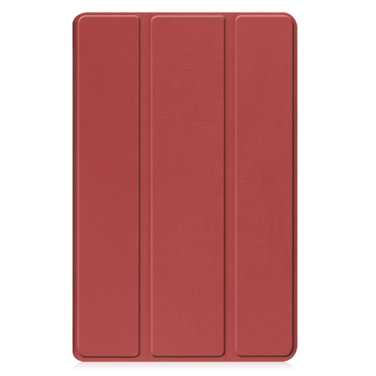For Samsung Galaxy Tab A9 Custer Pure Color 3-Fold Holder Leather Tablet Case(Wine Red)