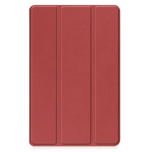 For Samsung Galaxy Tab A9 Custer Pure Color 3-Fold Holder Leather Tablet Case(Wine Red)