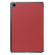 For Samsung Galaxy Tab A9 Custer Pure Color 3-Fold Holder Leather Tablet Case(Wine Red)