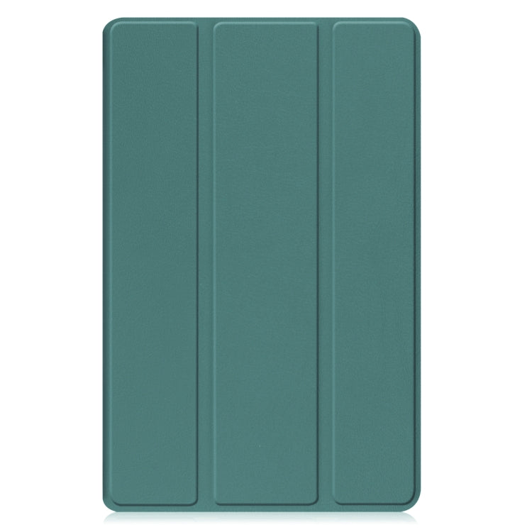 For Samsung Galaxy Tab A9 Custer Pure Color 3-Fold Holder Leather Tablet Case(Dark Green)
