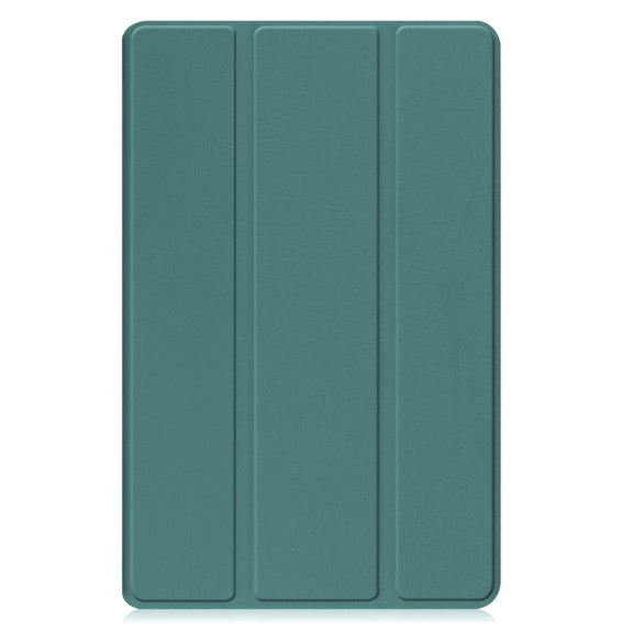 For Samsung Galaxy Tab A9 Custer Pure Color 3-Fold Holder Leather Tablet Case(Dark Green)