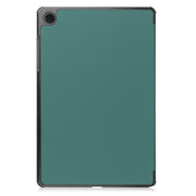 For Samsung Galaxy Tab A9 Custer Pure Color 3-Fold Holder Leather Tablet Case(Dark Green)