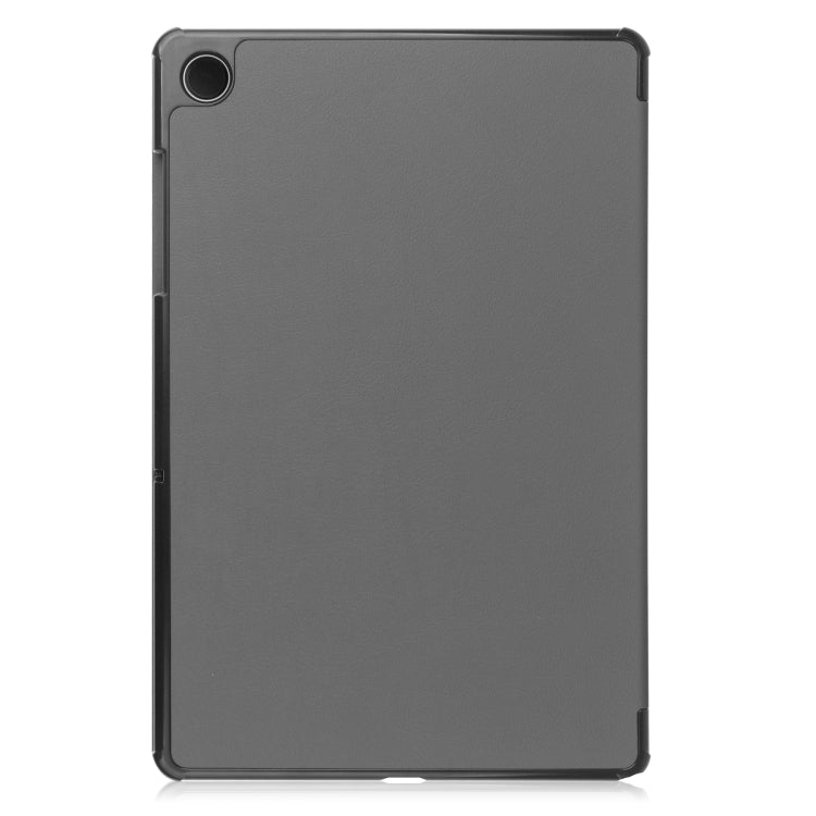 For Samsung Galaxy Tab A9 Custer Pure Color 3-Fold Holder Leather Tablet Case(Grey)