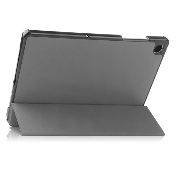 For Samsung Galaxy Tab A9 Custer Pure Color 3-Fold Holder Leather Tablet Case(Grey)