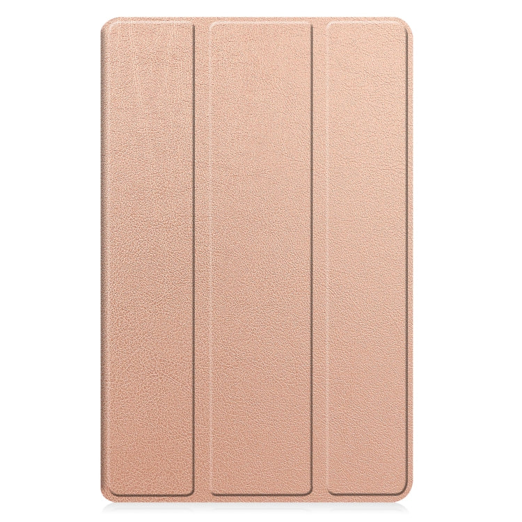 For Samsung Galaxy Tab A9 Custer Pure Color 3-Fold Holder Leather Tablet Case(Rose Gold)
