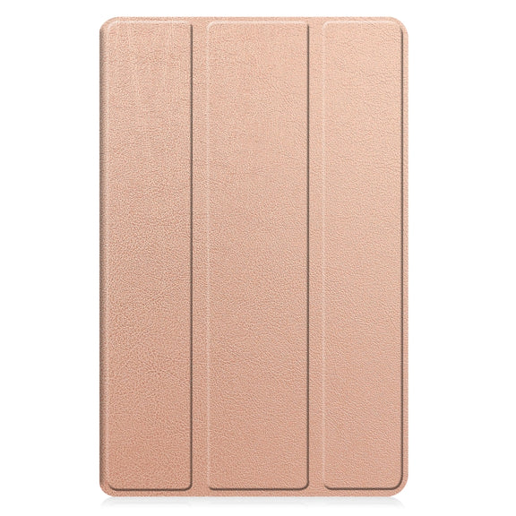 For Samsung Galaxy Tab A9 Custer Pure Color 3-Fold Holder Leather Tablet Case(Rose Gold)