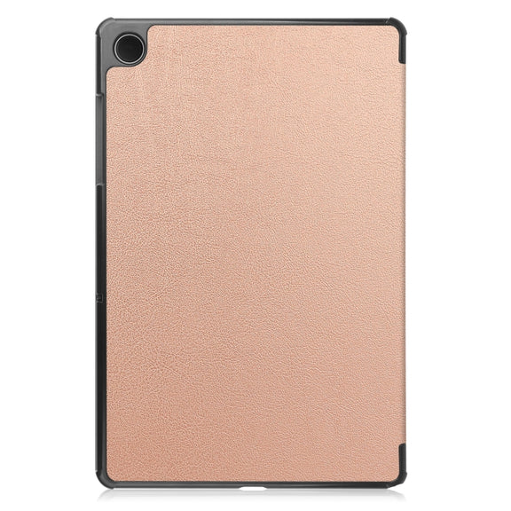For Samsung Galaxy Tab A9 Custer Pure Color 3-Fold Holder Leather Tablet Case(Rose Gold)