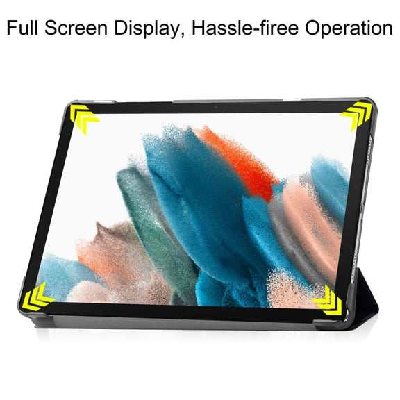 For Samsung Galaxy Tab A9 Custer Painted 3-Fold Holder Smart Leather Tablet Case(Big Eye)