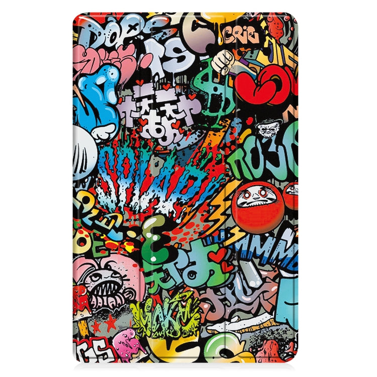For Samsung Galaxy Tab A9 Custer Painted 3-Fold Holder Smart Leather Tablet Case(Graffiti)