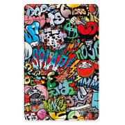 For Samsung Galaxy Tab A9 Custer Painted 3-Fold Holder Smart Leather Tablet Case(Graffiti)