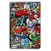 For Samsung Galaxy Tab A9 Custer Painted 3-Fold Holder Smart Leather Tablet Case(Graffiti)