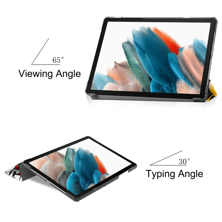 For Samsung Galaxy Tab A9 Custer Painted 3-Fold Holder Smart Leather Tablet Case(Graffiti)