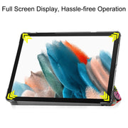 For Samsung Galaxy Tab A9 Custer Painted 3-Fold Holder Smart Leather Tablet Case(Graffiti)